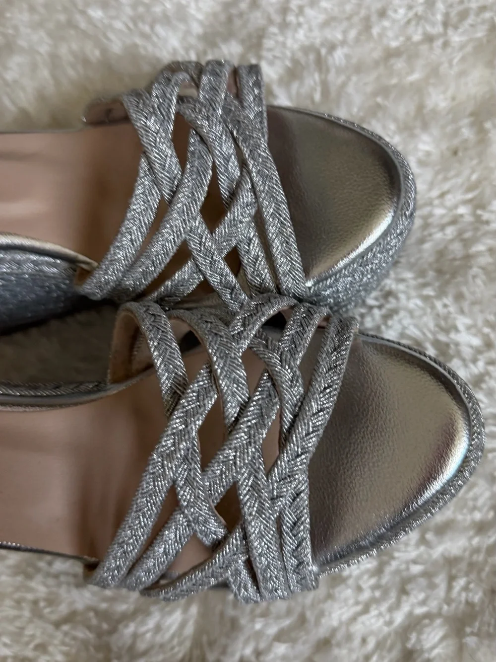 Metallic Silver Braided Platform Sandals for Women